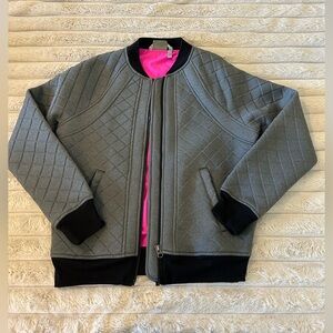Athleta Gray Quilted Bomber Jacket with Pink Lining